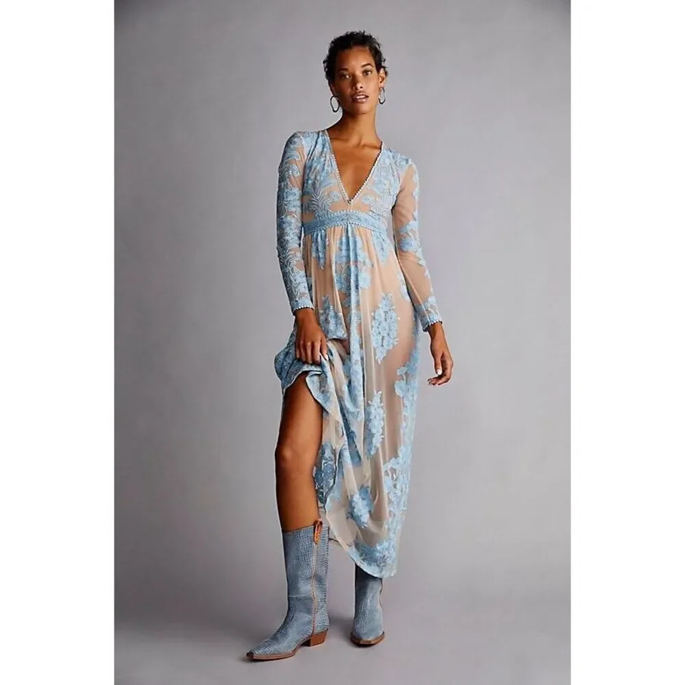 New Free People For Love & Lemons Temecula Maxi Dress Size L - Picture 1 of 9